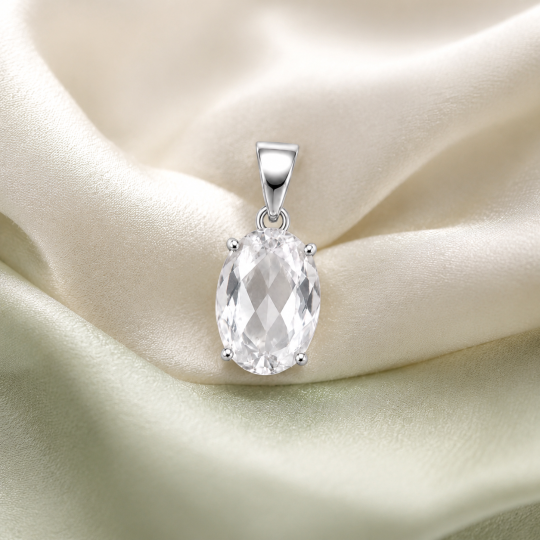 Natural Clear Quartz Gemstone Pendant – Oval-Cut Crystal Jewellery