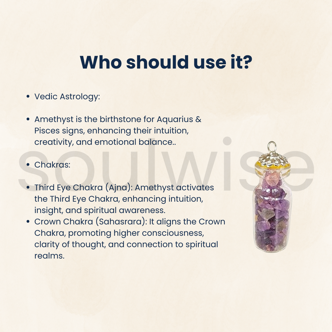 Amethyst Mini Jar Necklace, Glass Wishing Chip Bottle Pendant, Natural healing crystal Pendant, Reiki Energized