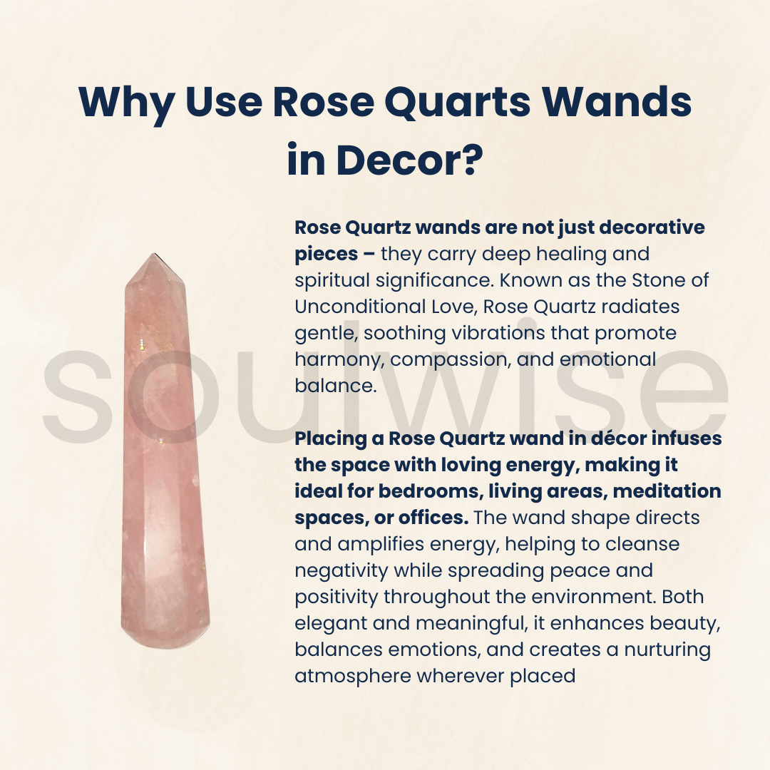 Soulwise AuraGuardian Rose Quartz Energy Wand – 100-150g for Healing, Aura Cleansing & Chakra Activation