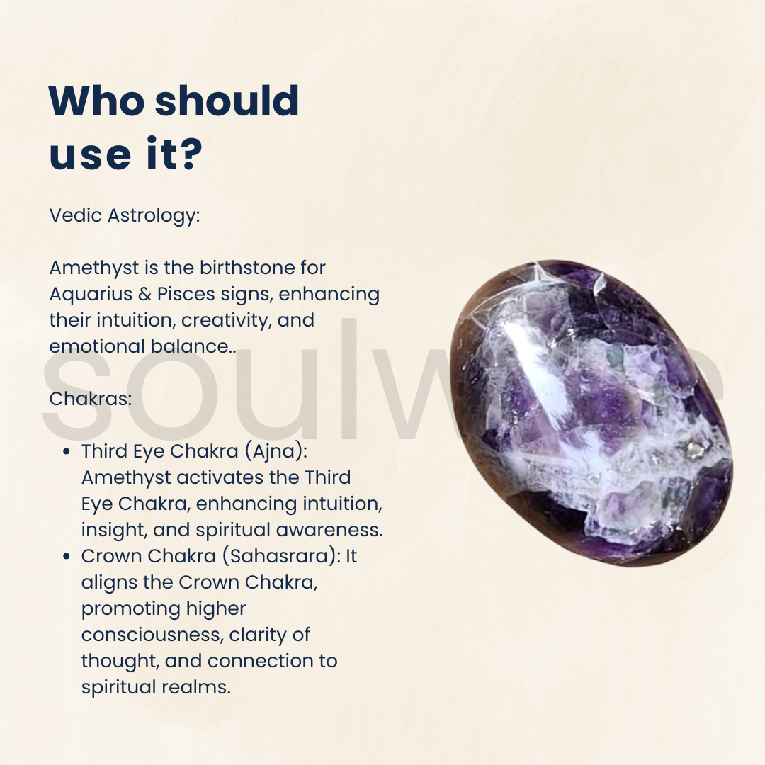 Soulwise Chevron Amethyst Healing Crystal Palm Stone – Natural Tumbled Stone for Meditation, Reiki, Anxiety Relief & Chakra Balancing