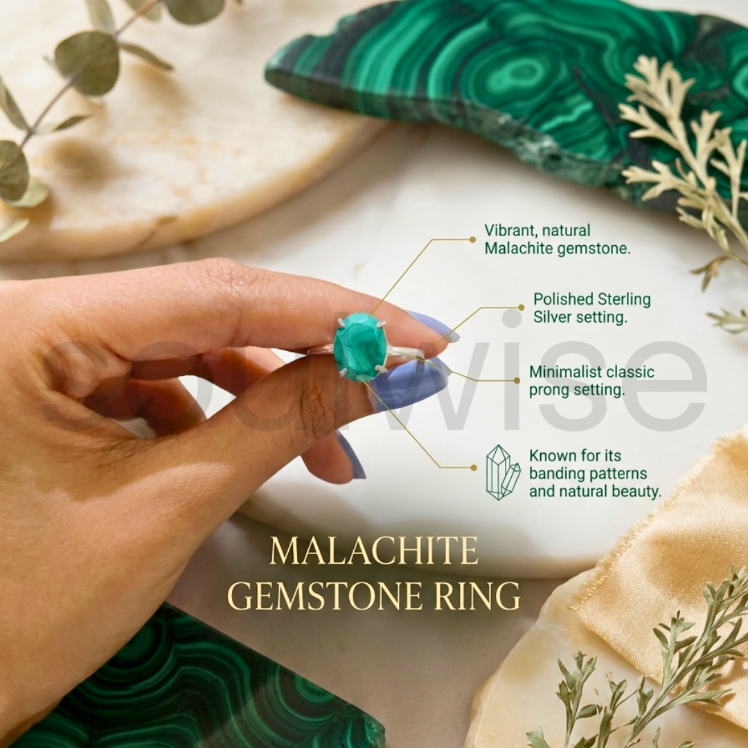 Natural Malachite Gemstone Ring – Healing,Transformation,Balance & Positivity.
