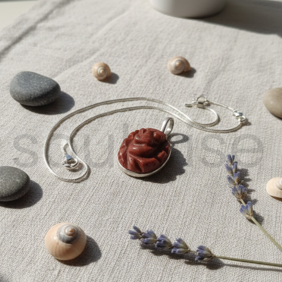 Red Jasper Ganesh Ji Pendant Genuine Carved Stone