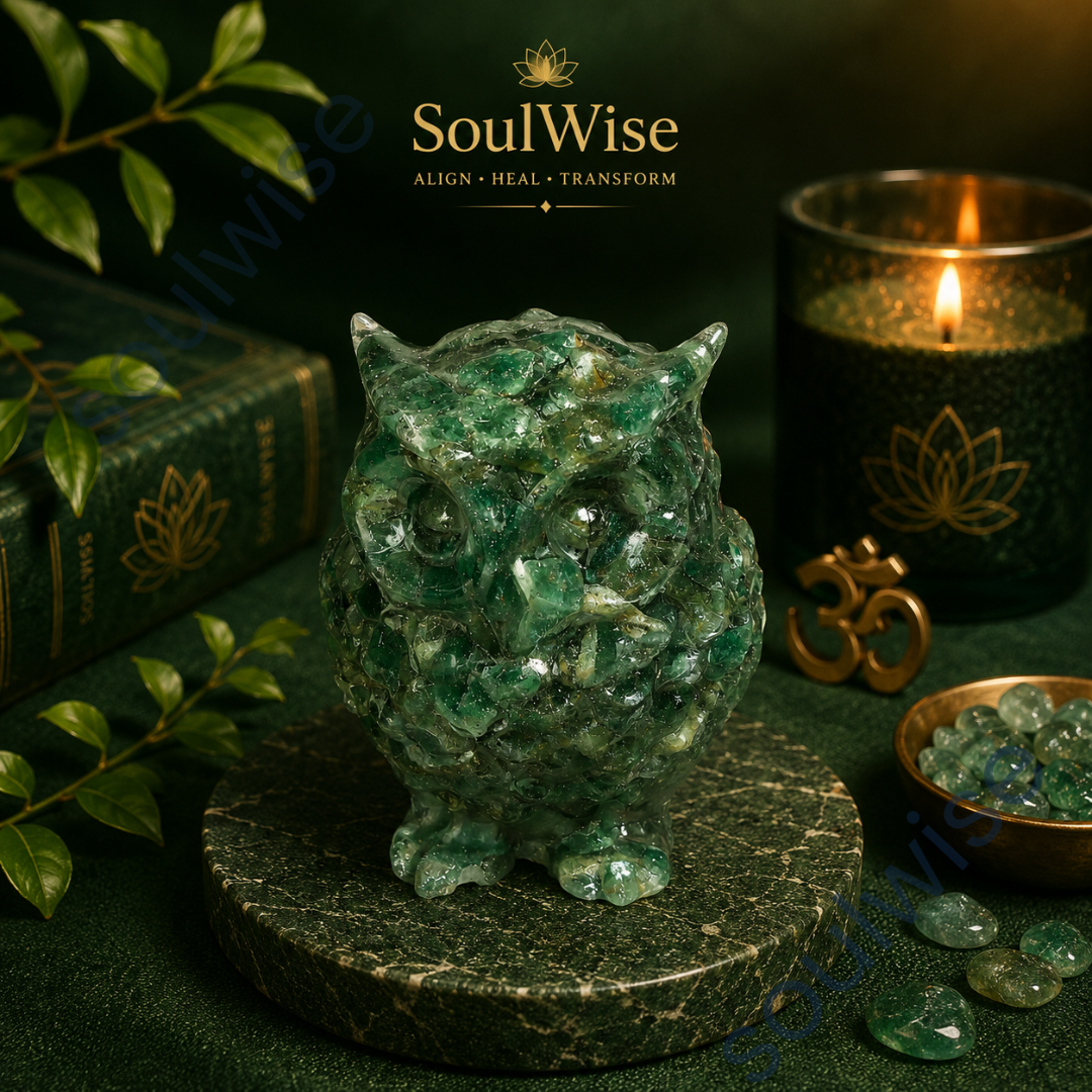 Green Aventurine Owl – Natural Crystal Owl for Prosperity, Wisdom, Good Luck & Positive Energy | Spiritual Home & Office Décor