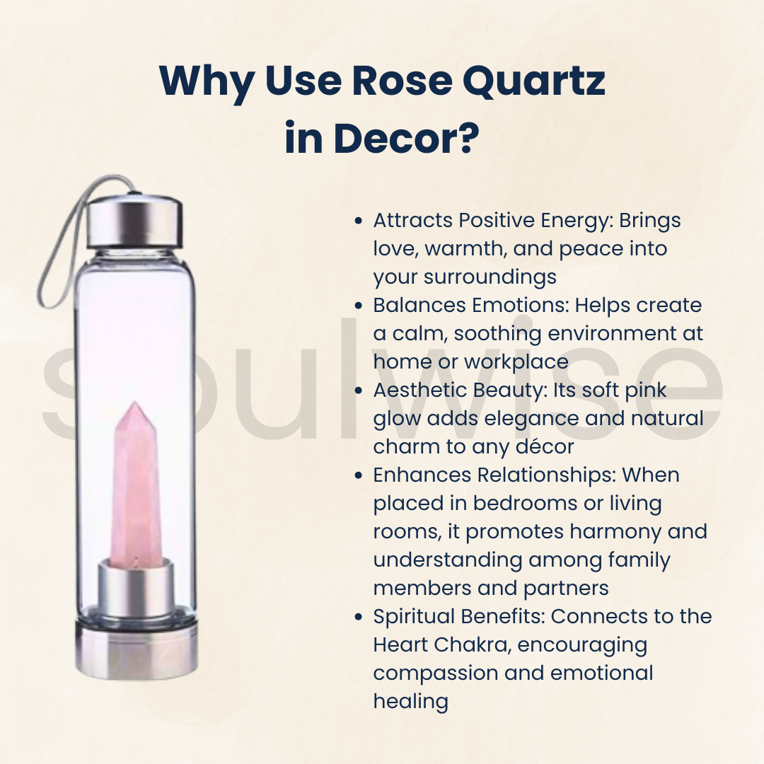 Rose Quartz Crystal Water Bottle, Crystal Elixir Water Bottle 500 ml