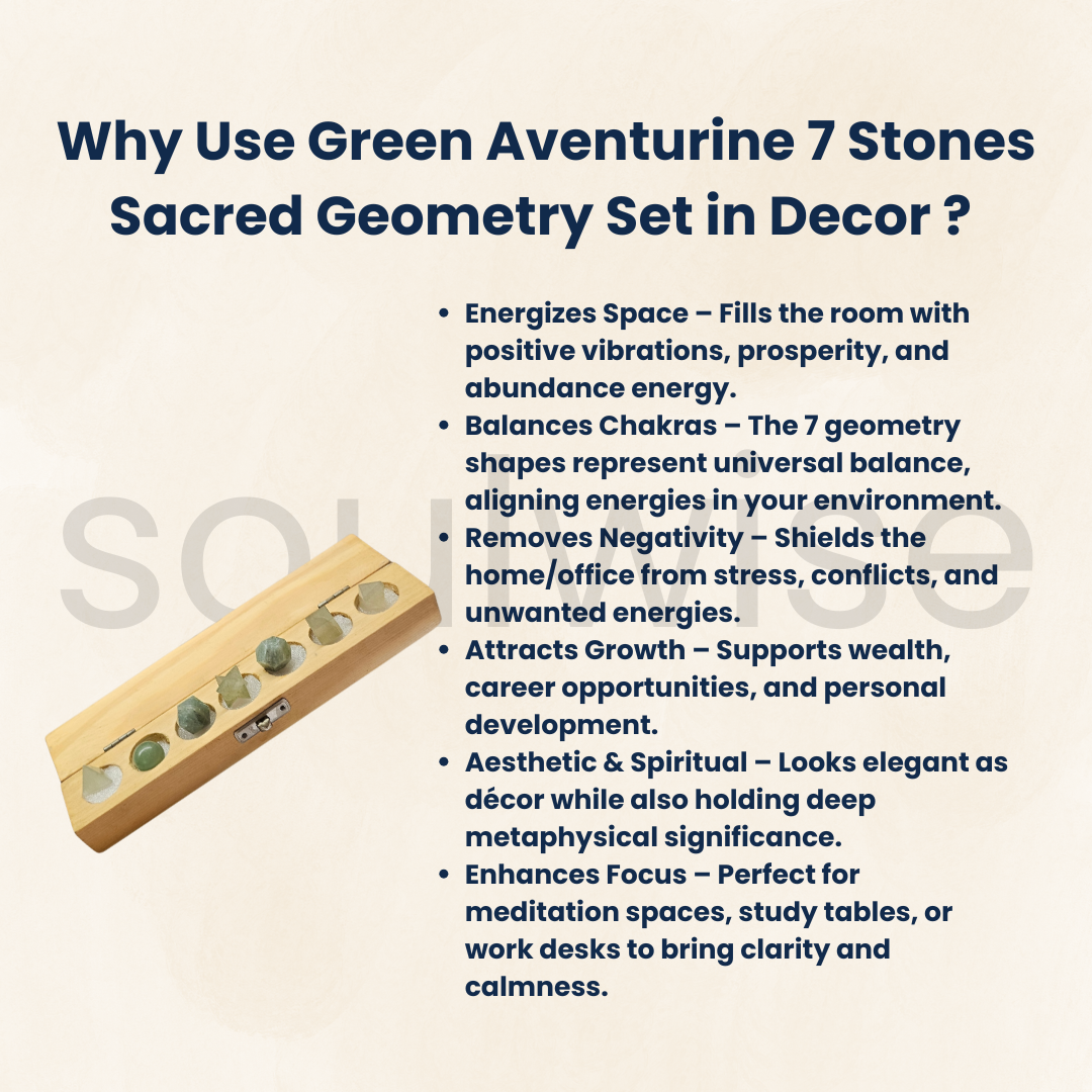Soulwise Green Aventurine Sacred Geometry Set – 7-Piece Crystal Platonic Solids with Metatron’s Cube .
