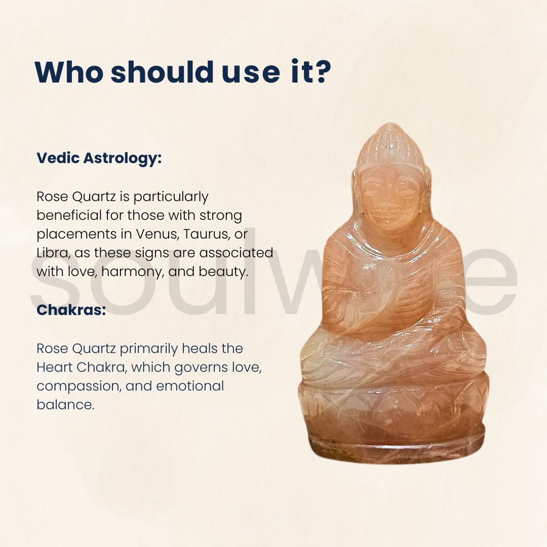 Soulwise Natural Rose Quartz Crystal Buddha Statue – Hand-Carved Healing Stone for Meditation– Peace, Love & Harmony – (10cm,150g)
