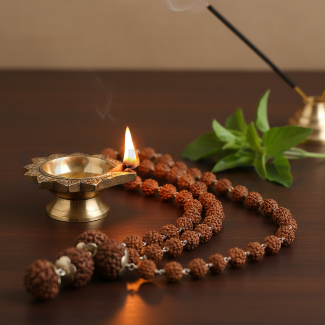 7, 7, 8, 13 Mukhi with 5 Mukhi Silver Nepali Rudraksha Mala – Spiritual & Protective Necklace