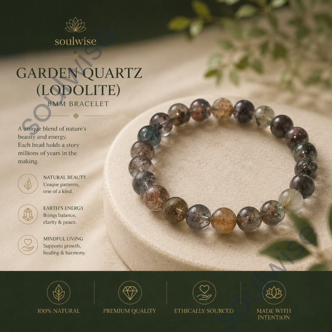 Garden Quartz (Lodolite) Bracelet – Natural Healing Crystal Bracelet for Manifestation, Spiritual Growth, Clarity & Positive Energy