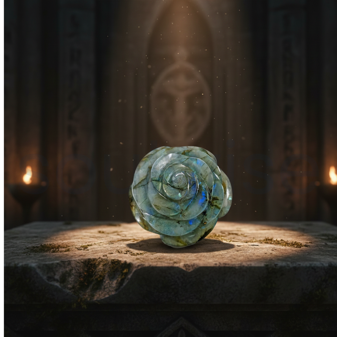 Labradorite Rose Flower – Natural Healing Crystal, Hand-Carved Gemstone for Spiritual Energy & Home Decor ( 50-100g)
