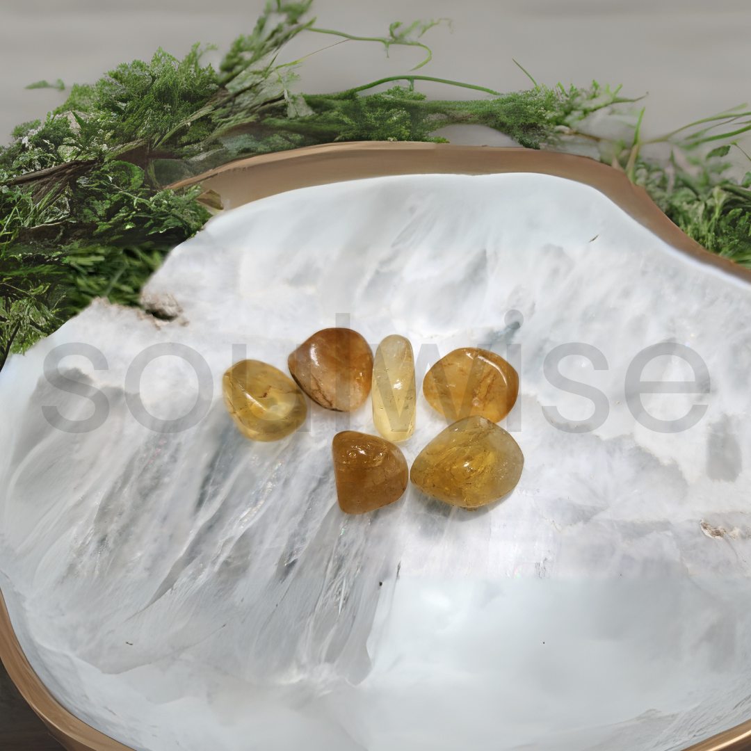 Citrine Tumble Stone Set of 6 – Natural Polished Healing Crystals for Abundance, Positivity & Success |