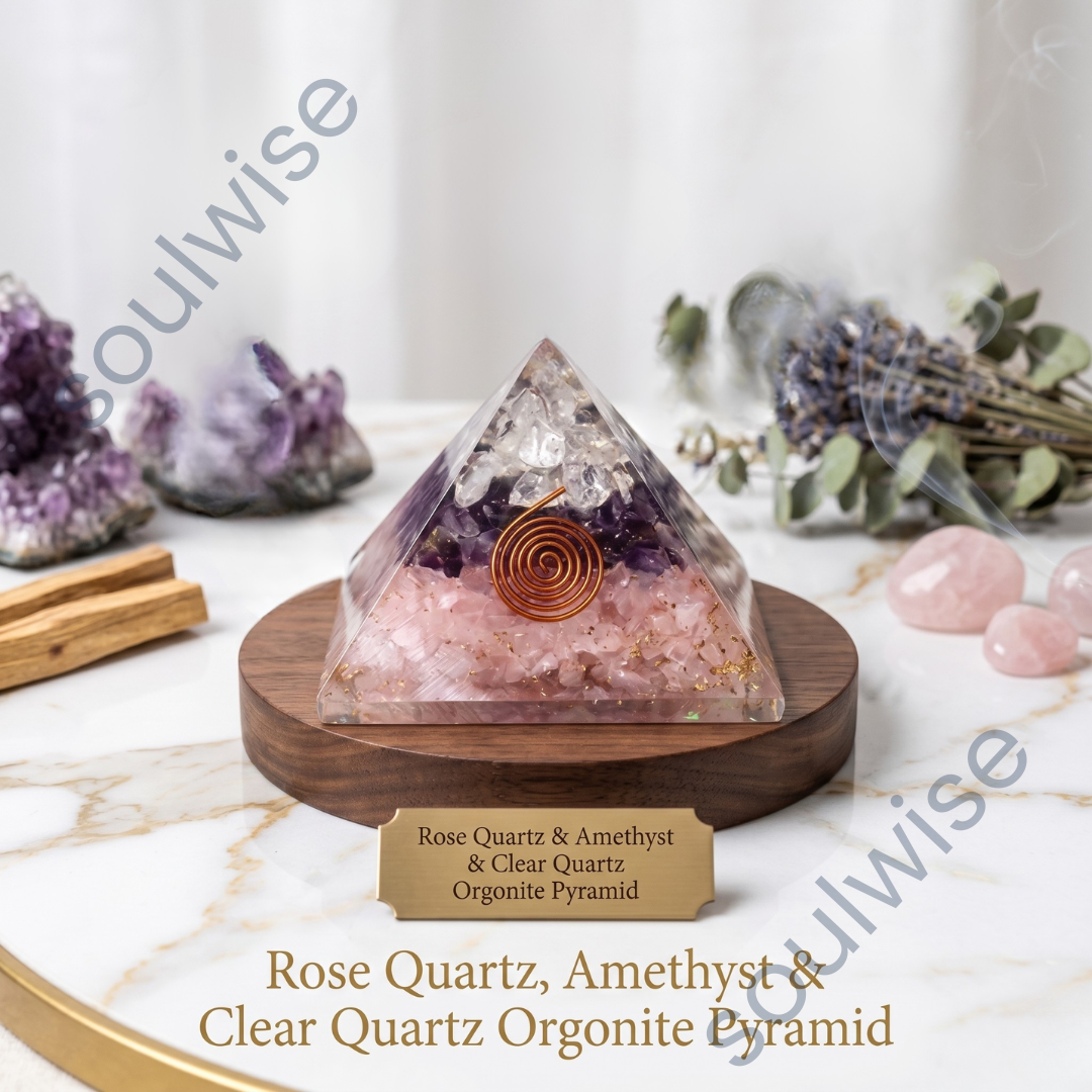 Rose Quartz Orgonite Pyramid – Crystal Energy Pyramid for Love, Harmony & Spiritual Décor