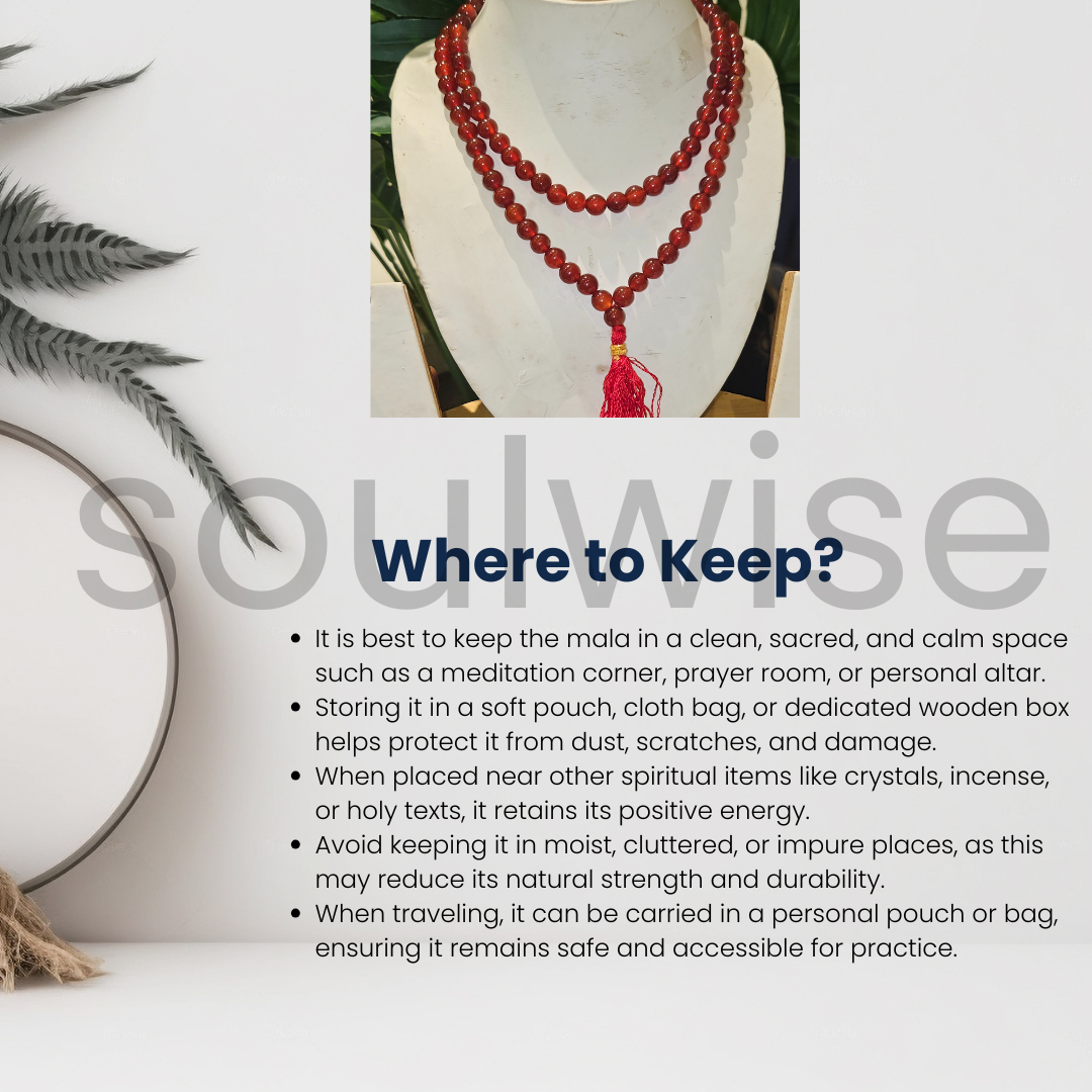 Soulwise Carnelian 108 Beads Meditation Mala – Handcrafted Prayer & Yoga Necklace for Focus & Positivity,Spiritual Beads for Meditation, Chanting & Yoga Practice.