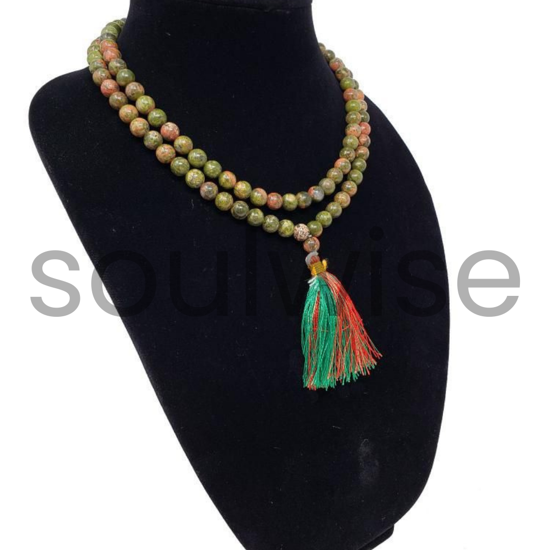 Soulwise Natural Unakite Jaap Mala 108+1 Beads (8mm) | Healing Prayer Beads for Meditation, Mantra Chanting, Emotional Balance & Chakra Healing.