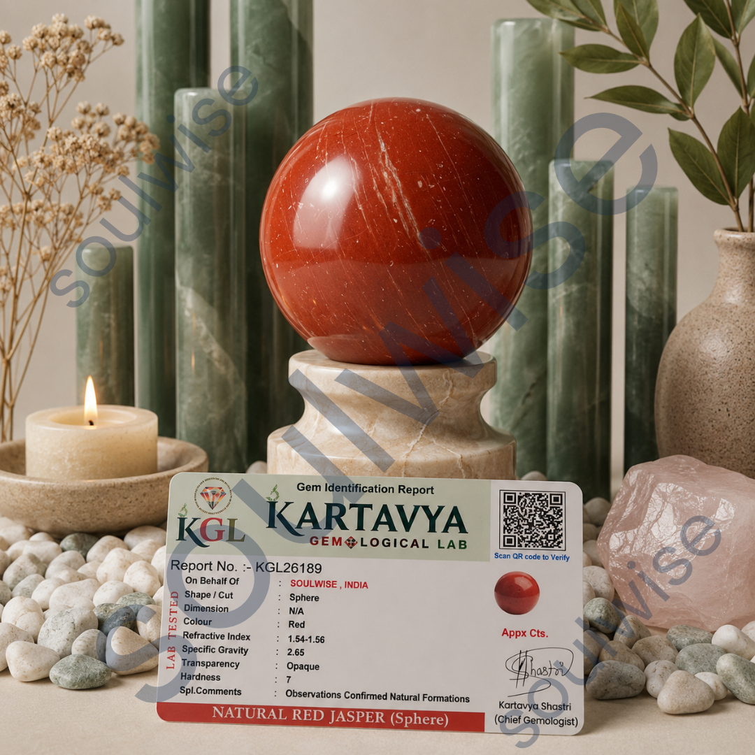 Red Jasper Crystal Sphere (50–55mm) with Wooden Stand – Natural Healing Crystal Ball for Reiki, Meditation, Chakra Balancing & Home Décor