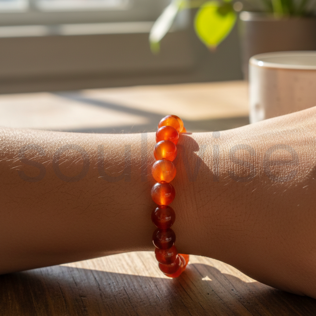 Natural Carnelian Crystal Bracelet 8mm for Men & Women – Stone of Motivation, Confidence & Sacral Chakra Energy
