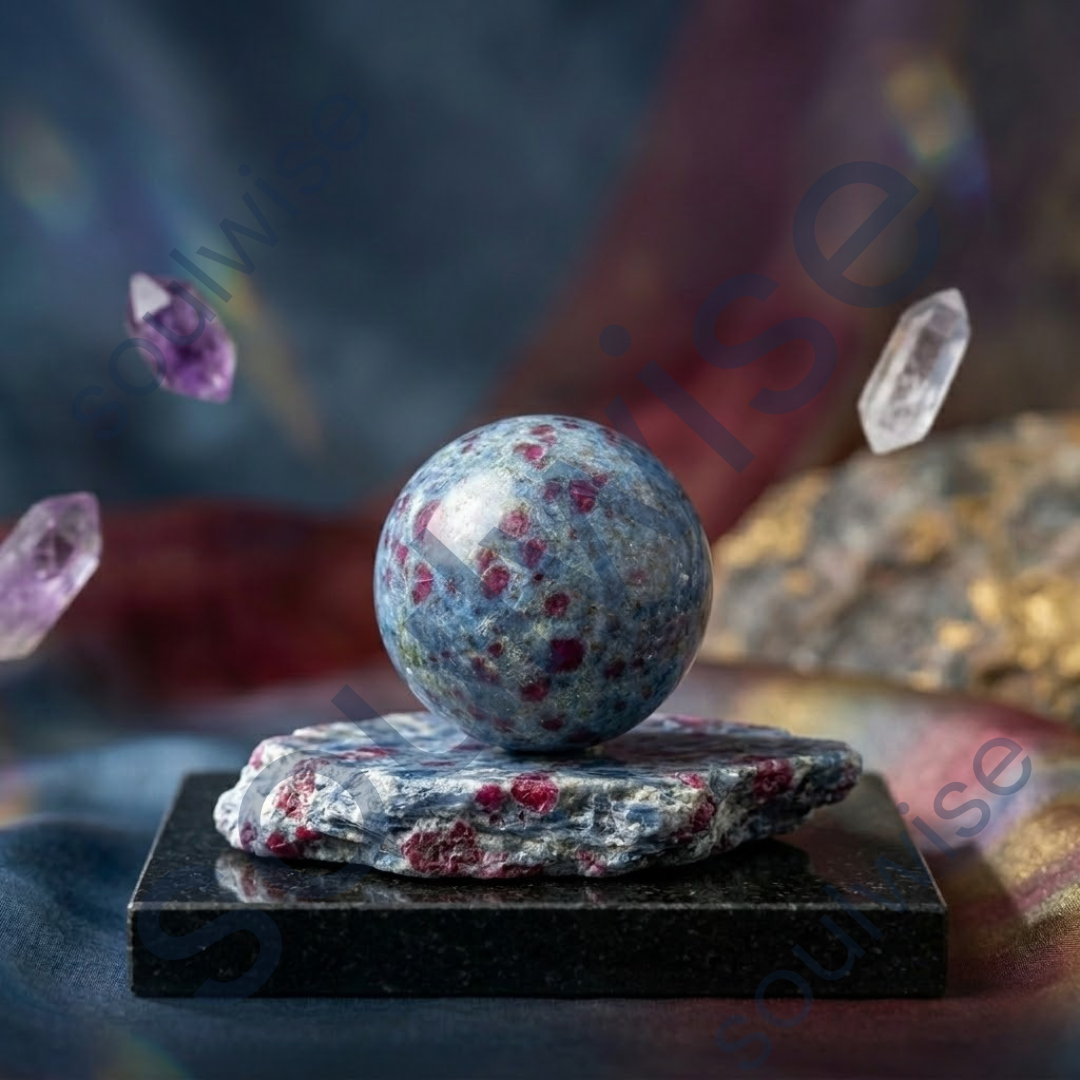 Ruby Kyanite Crystal Sphere – Natural Healing Crystal Ball for Passion, Intuition, Balance & Spiritual Growth | Polished Gemstone Sphere for Meditation, Reiki & Home Décor