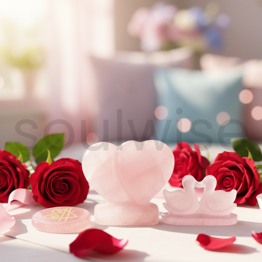 Rose Quartz Twin Heart, Duck & Zibu Coin Combo | Valentine’s Day Gift for Love, Positivity & Emotional Healing | Crystal Keepsake Set.