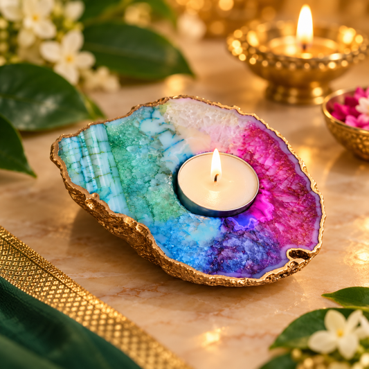 Agate Candle Holder – Decorative Stone Candle Stand for Home Décor, Festive Table Settings & Housewarming Gifting