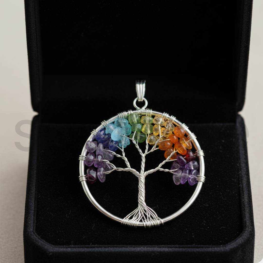 Tree of Life Chakra Pendant – Seven Chakra Gemstone Necklace – Spiritual Healing Jewelry