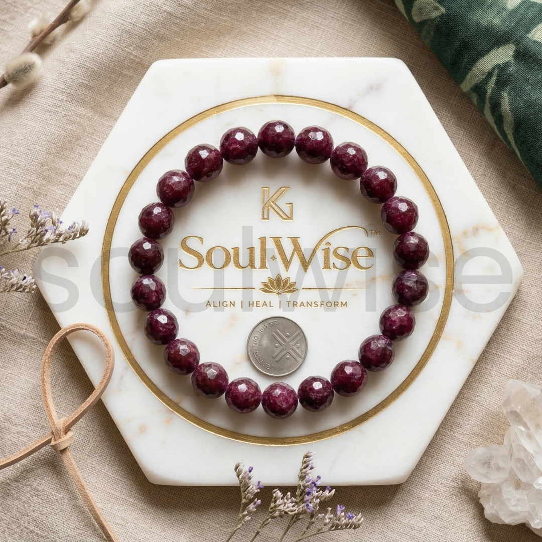 Natural Ruby Diamond Cut A+ Quality 10mm Bracelet for passion, strength, and vitality.