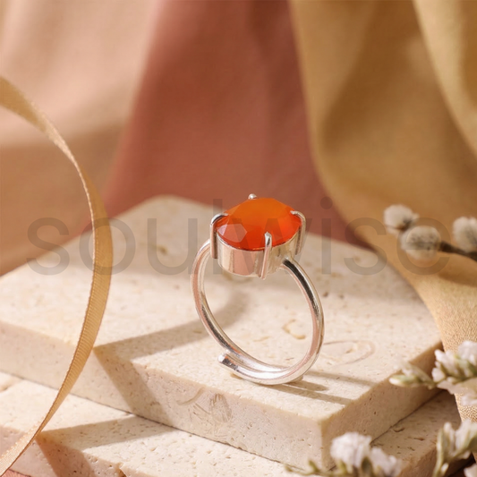 Natural Carnelian Gemstone Ring in German Silver for confidence, creativity, and positive energy,Adjustable .