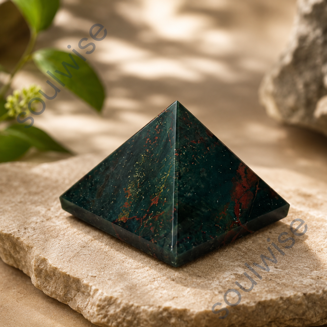 Natural Bloodstone Crystal Pyramid – Gemstone Energy Pyramid for Strength, Vitality & Spiritual Décor