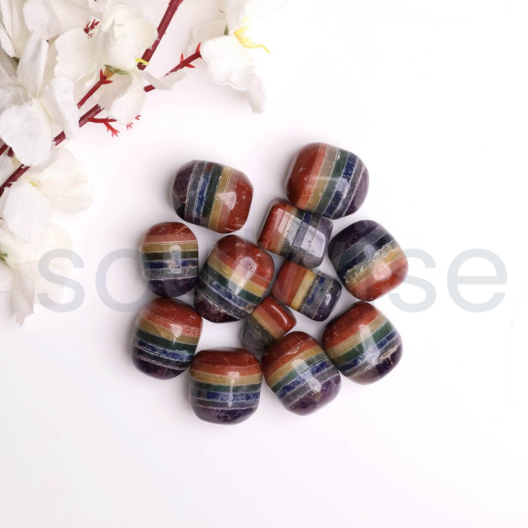 Seven Chakra Bonded Tumbled Stone – 1 Pc Natural Healing Crystal for Reiki, Meditation, Yoga & Energy Balancing.