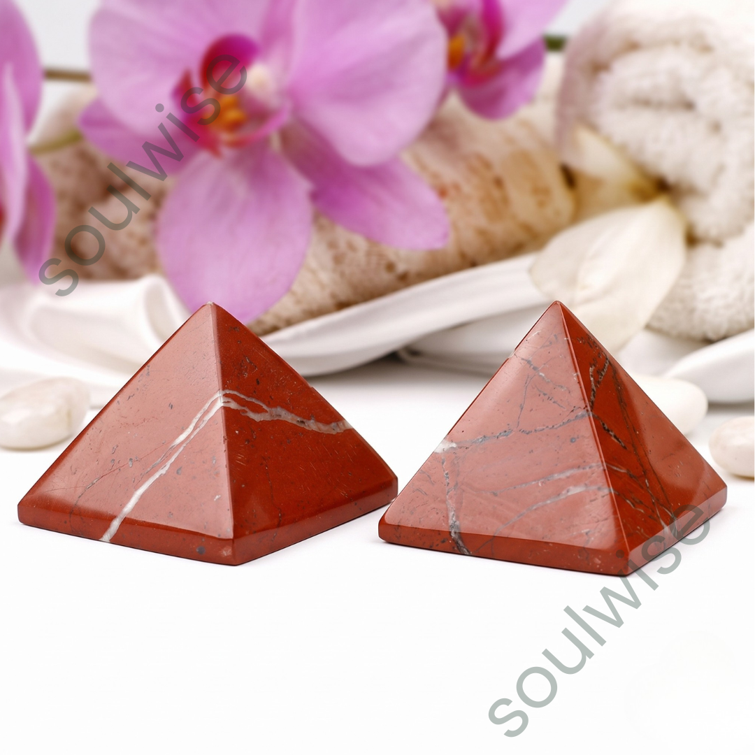 Natural Red Jasper Crystal Pyramid – Gemstone Energy Pyramid for Strength, Stability & Spiritual Décor