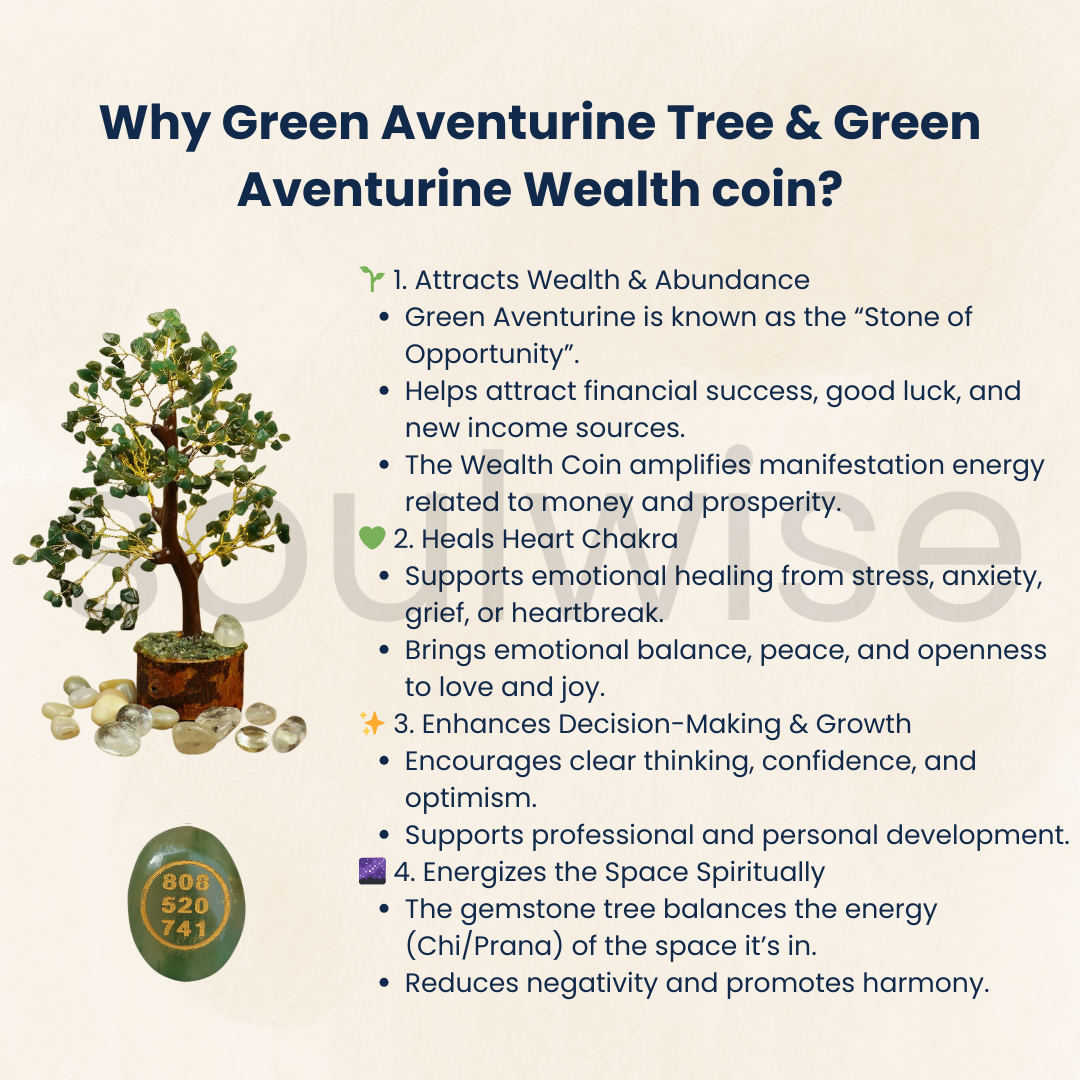 Green Aventurine Tree 9" with Zibu Coin for Prosperity, Success, Business Growth