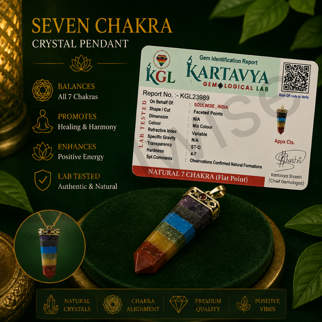 7 Chakra Flat Crystal Pendant Necklace – Natural Healing Gemstone Energy Pendant for Reiki, Meditation & Spiritual Balance (Unisex)