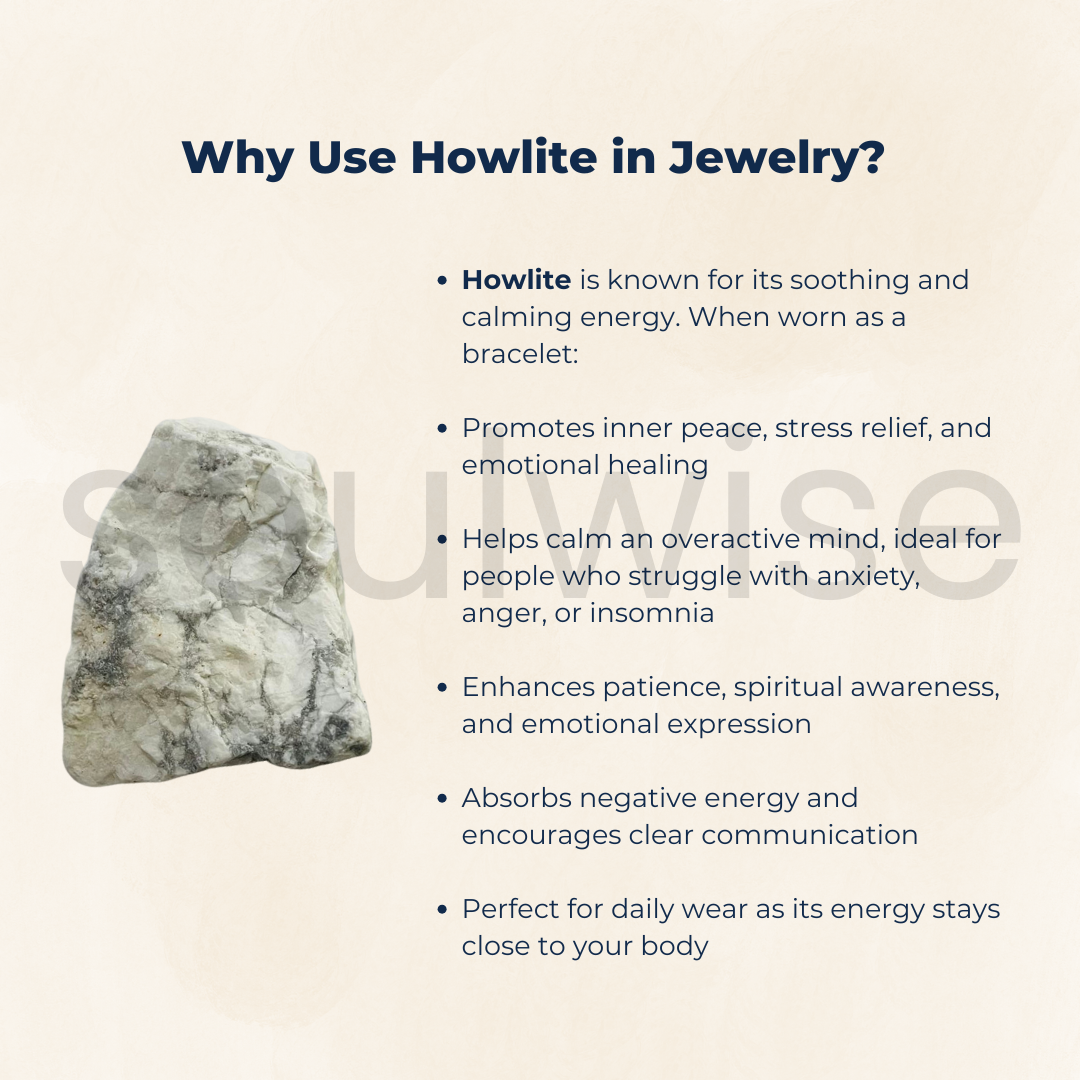 Soulwise Natural Howlite Healing Crystal Bracelet / Mala / Stone – Calming Energy, Stress Relief, Patience & Emotional Balance
