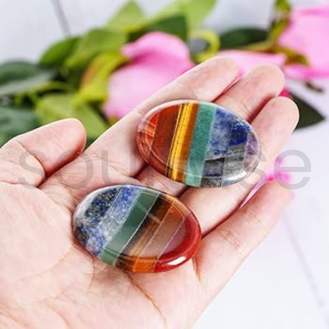 Seven Chakra Worry Stone – Natural Healing Crystal for Chakra Balancing, Stress Relief, Meditation, and Positive Energy