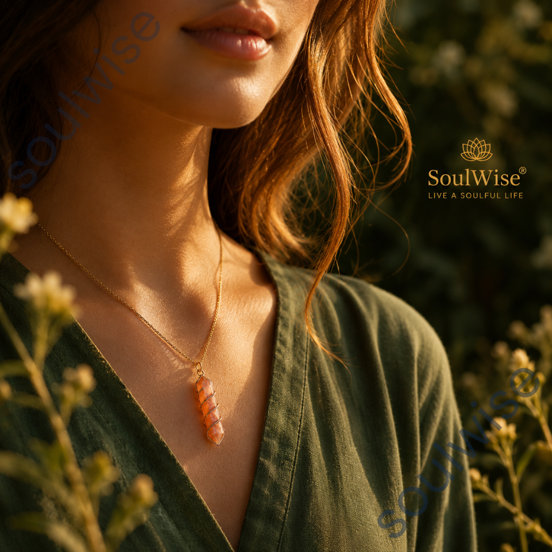 Natural Sunstone Spiral Crystal Pendant – Healing Stone Necklace for Positive Energy, Confidence, Chakra Healing & Spiritual Growth