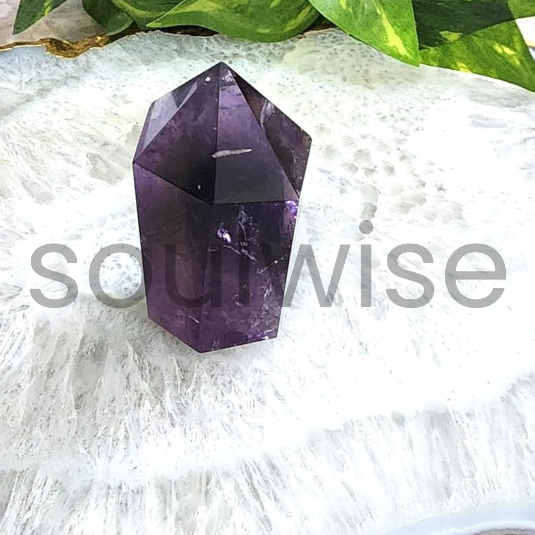 Natural Healing Amethyst Gemstone Tower Stone for Spirituality and Peace, freeform self-standing crystal decor (100g)