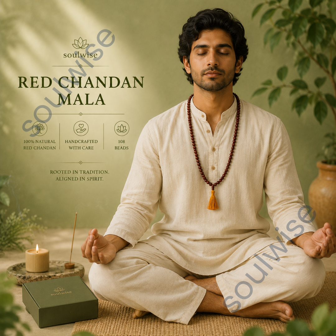 Red Sandalwood Mala (Lal Chandan Mala) 8mm – Natural Wooden Prayer Mala for Meditation, Mantra Chanting, Yoga & Spiritual Wellness