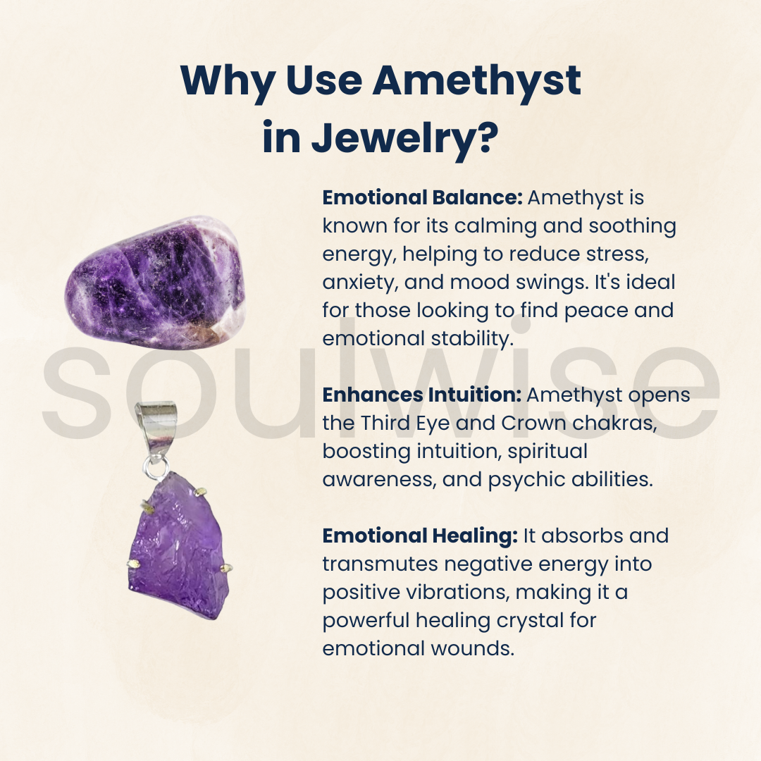Raw Amethyst Crystal Pendant – Natural Stone Healing Necklace with Silver-Plated Setting for Women & Men – Spiritual Energy Jewelry Gift