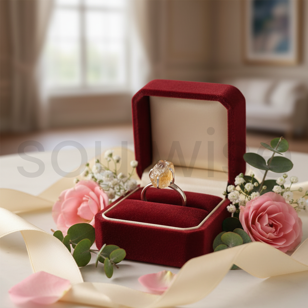 Raw Citrine Ring in Silver Band – Natural Uncut Gemstone Ring for Wealth, Positivity & Confidence.