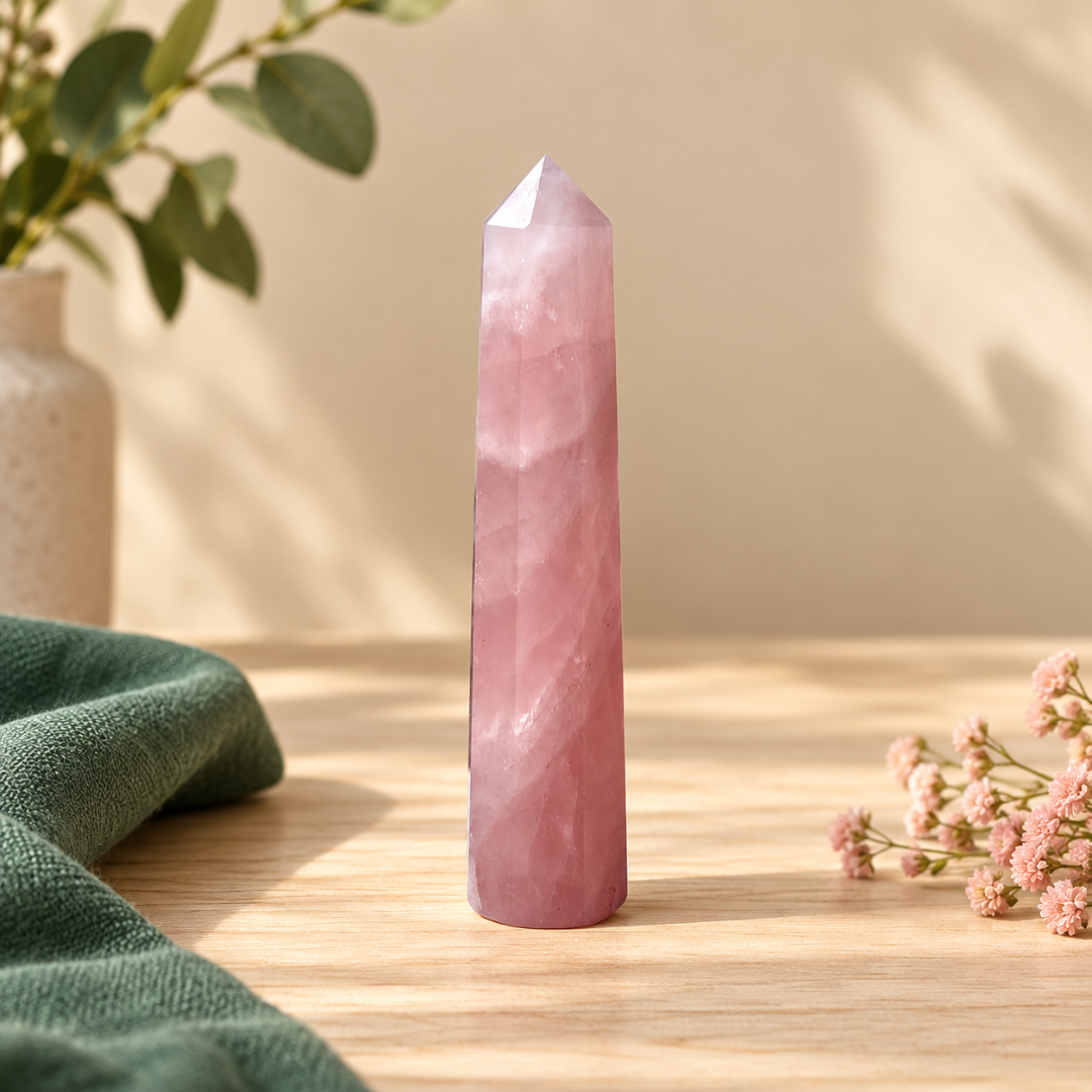 Natural Rose Quartz Crystal Pencil – Pink Healing Gemstone Point for Love, Self-Love, Emotional Balance, Heart Chakra Healing, Reiki, Meditation & Positive Energy