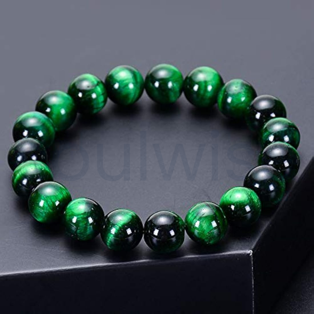 Green Tiger Eye Bracelet 10mm – Natural Stretch Crystal Beads for Protection, Confidence & Positive Energy | Unisex Healing Stone