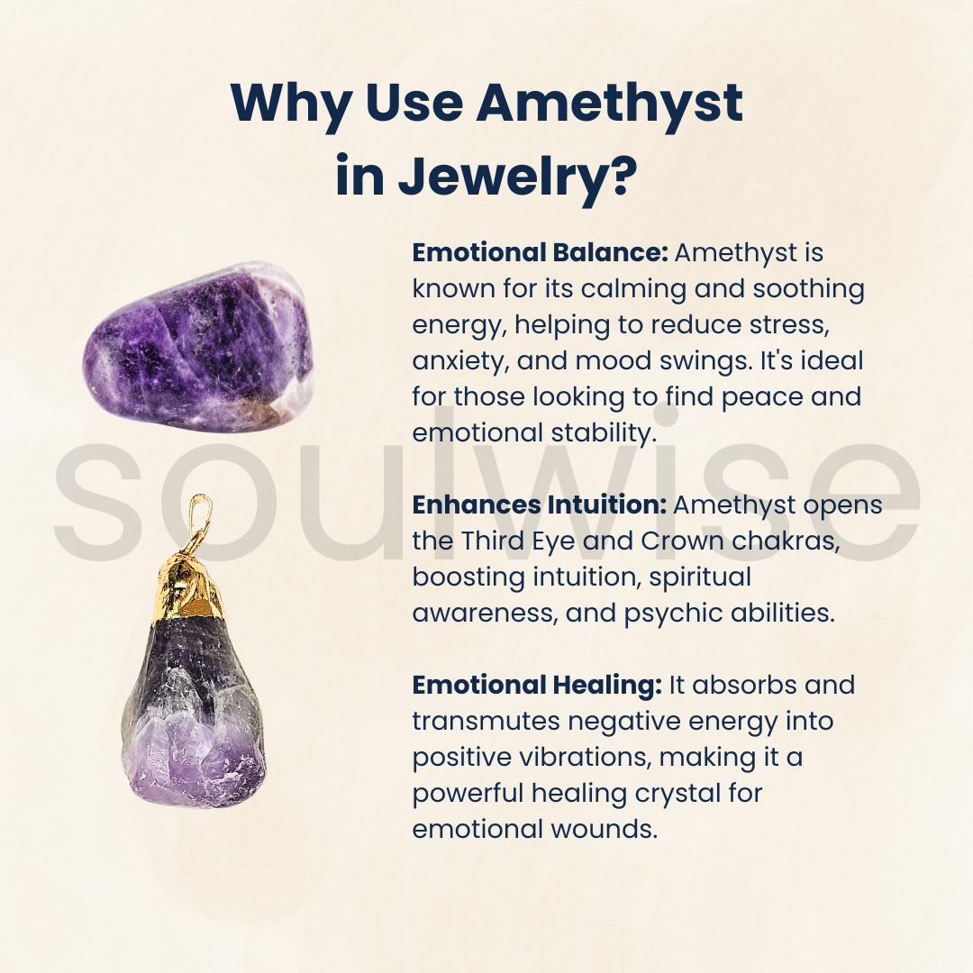 Soulwise Natural Raw Chevron Amethyst Stone Pendant for Healing & Meditation | Rough Cut Purple Crystal Locket for Women & Men (Golden).