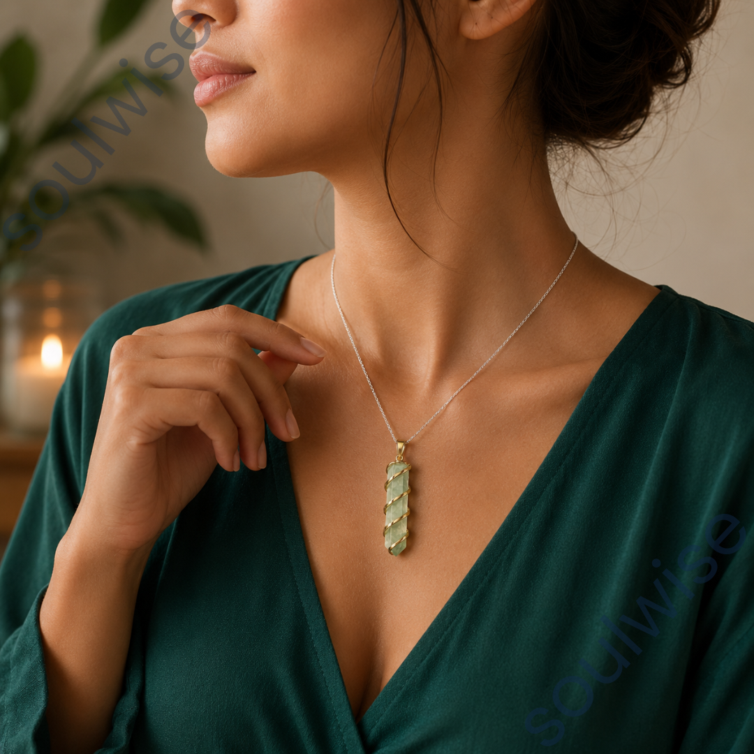 Fluorite Crystal Spiral Pendant – Natural Healing Stone Necklace for Chakra Balance, Peace, Joy, Creativity & Spiritual Growth