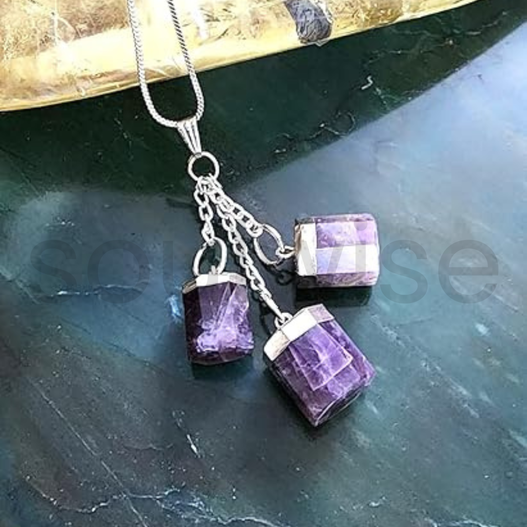 Amethyst Three-Bottle Wish Pendant Necklace – Natural Crystal Chips in Mini Glass Bottles for Healing, Manifestation & Gift -Without Chain