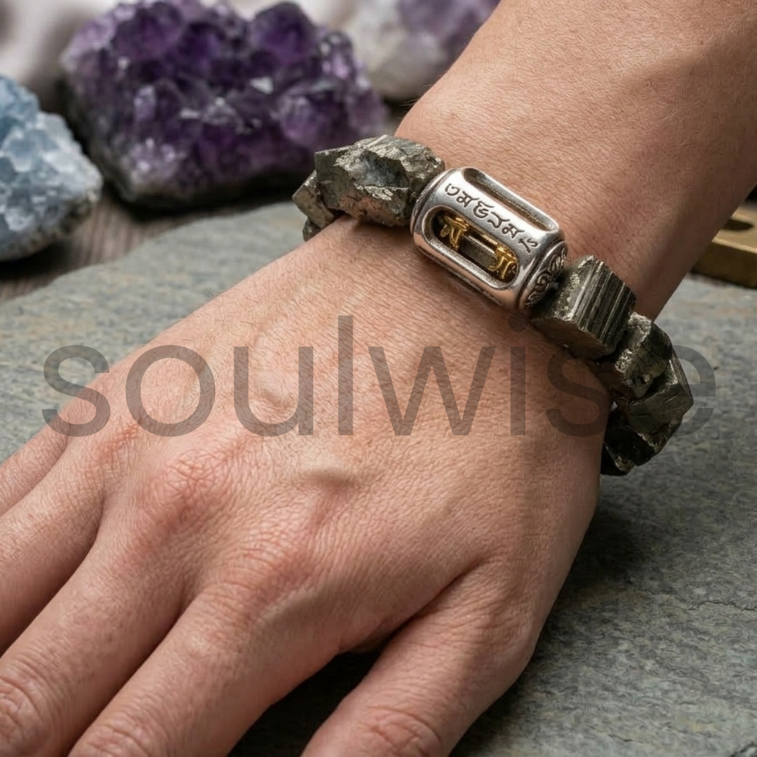 Raw Pyrite Crystal Bracelet with Vajra Charm – Natural Protection Stone Jewelry
