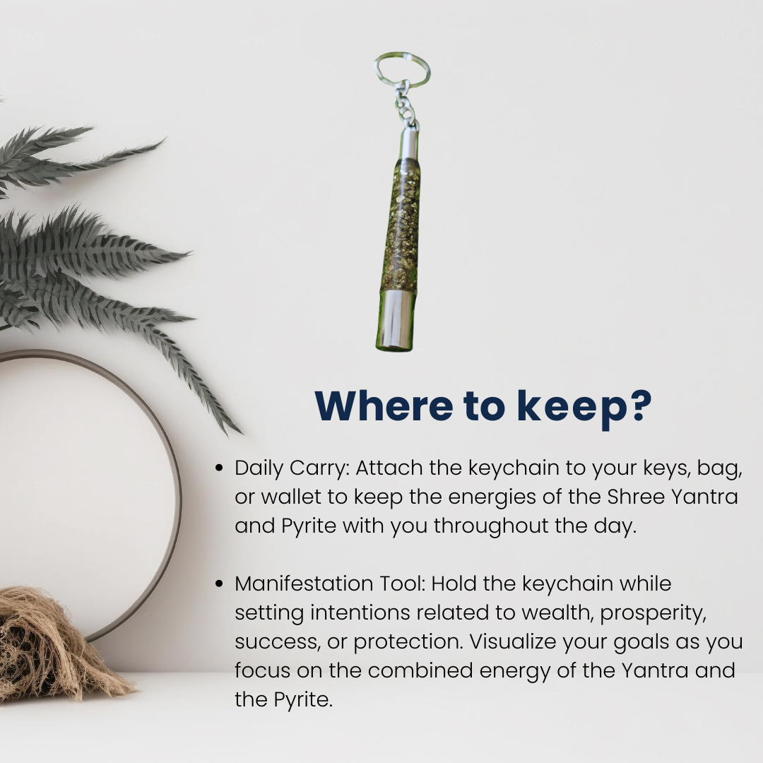 Pyrite Druzy Ethnic Pipe Keychain – 5.5" Handcrafted Tribal Jewelry with Natural Pyrite Crystal – Unique Boho Gift for Protection, Style & Energy Grounding