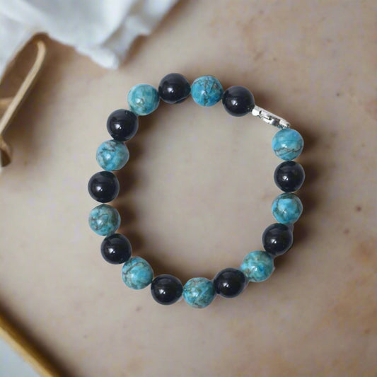 Turquoise and Black Tourmaline Prosperity Bracelet