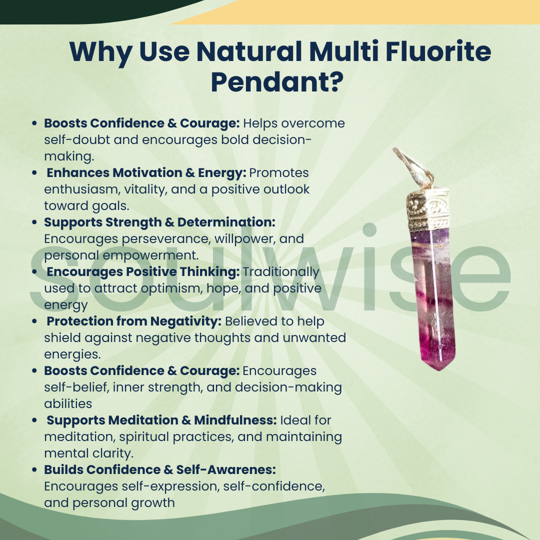 Natural Multi Fluorite Pencil Pendant – Healing Crystal Necklace for Chakra Balancing, Clarity, Creativity & Positive Energy