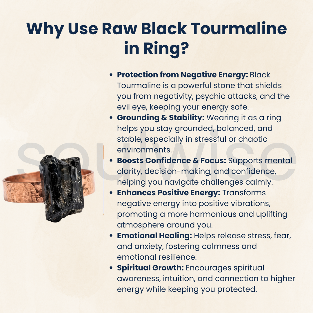 Black Tourmaline copper ring, adjustable, for protection, energy healings, and well-being, unisex copper ring