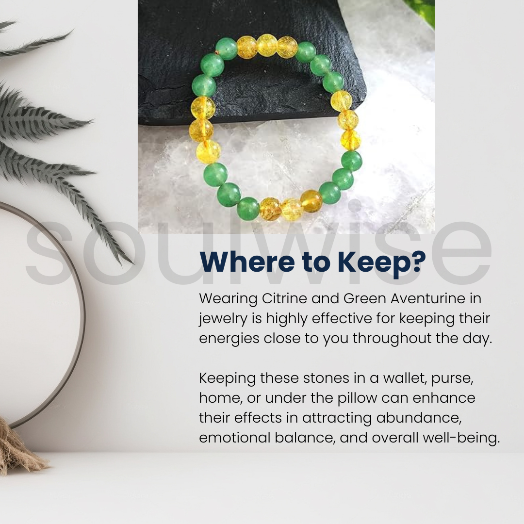 Soulwise 8mm Citrine & Green Aventurine Bracelet for Wealth & Abundance Financial Abundance & Business Growth Bracelet