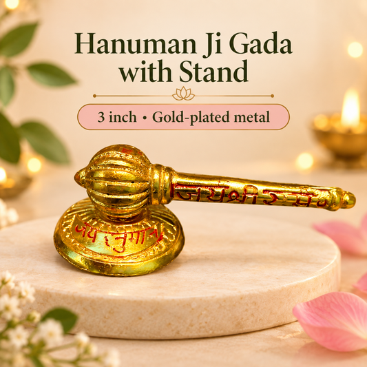 Siddh Hanuman Ji Gada with Stand 3 Inch – Golden-Plated Metal Base, Symbol of Strength & Protection | Diwali Gift