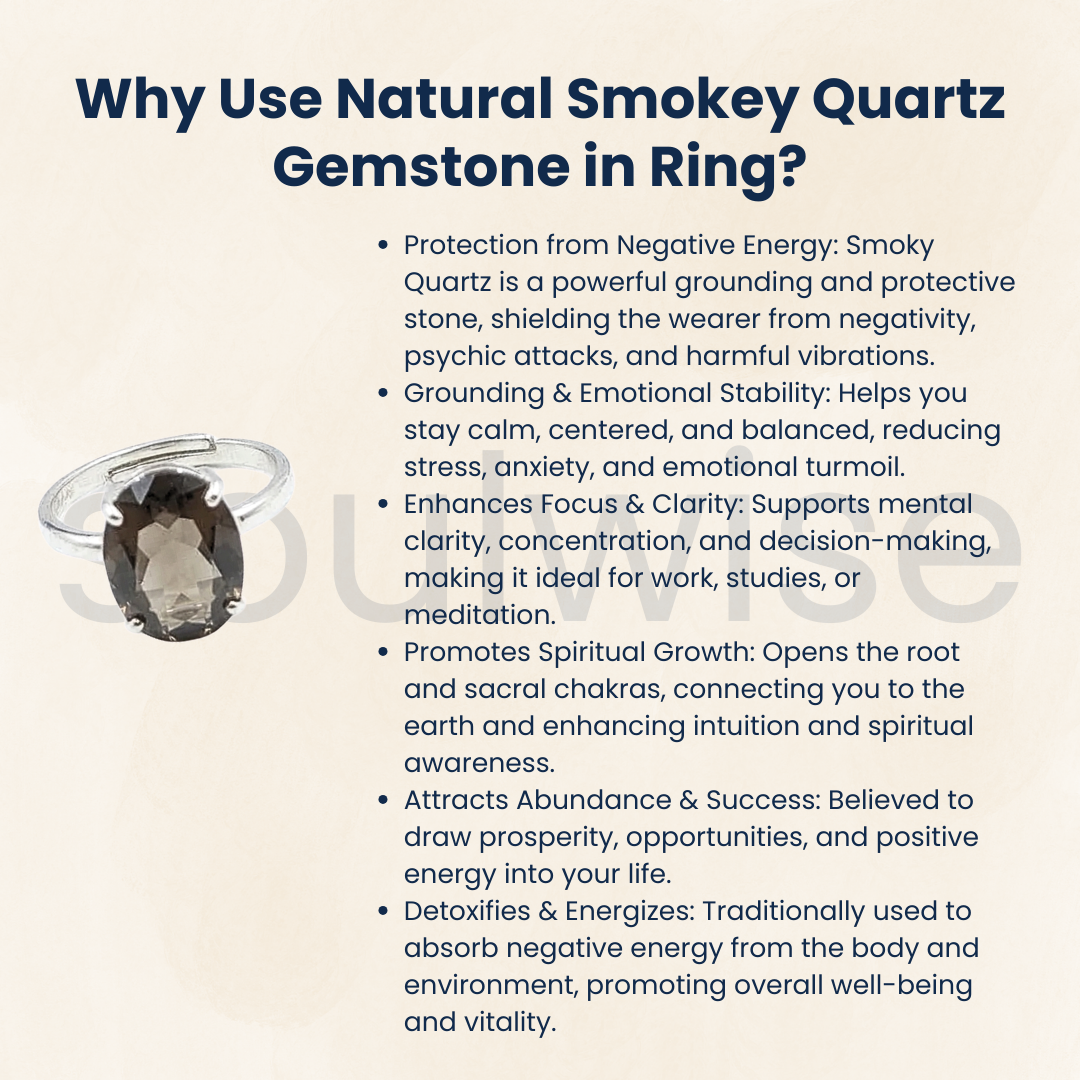 Natural Smoky Quartz Gemstone Ring – Stress Relief ,Protection,Healing & Grounding.